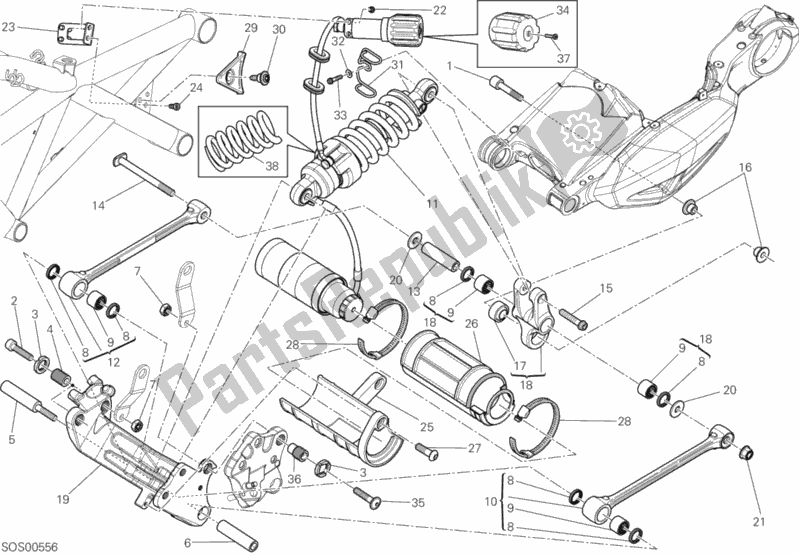 All parts for the Rear Shock Absorber of the Ducati Diavel FL USA 1200 2017